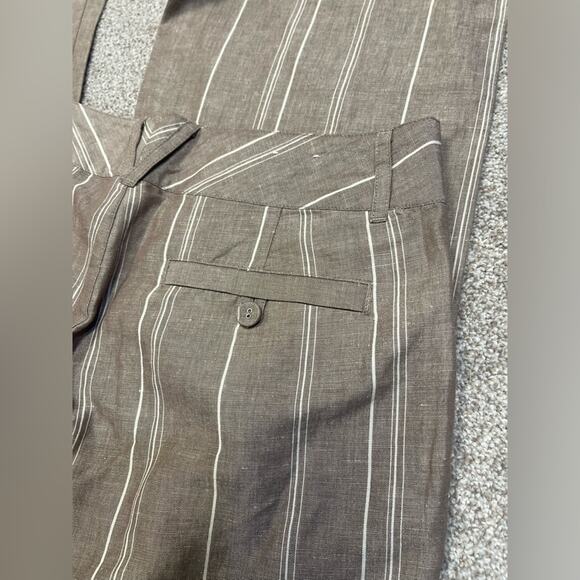 sophisticated vintage palazzo Calvin Klein pinstripe linen blend trouser sz 4 - Picture 4 of 13